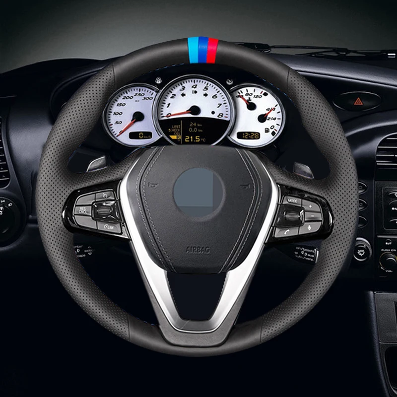 Черная искусственная кожа Чехол рулевого колеса автомобиля forBMW G30 530i 540i 520d 530e