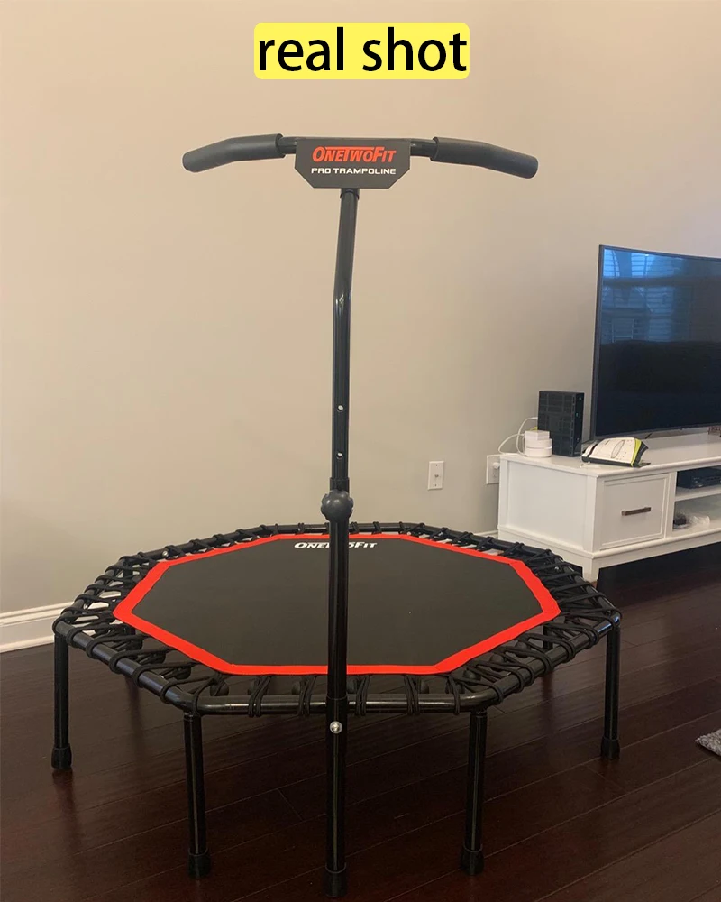 ONETWOFIT Octagonal Trampoline for Kids Adults Elastic Rope Muted Jumping Bed with Adjustable Handrail Fitness Equipment Sport | Спорт и