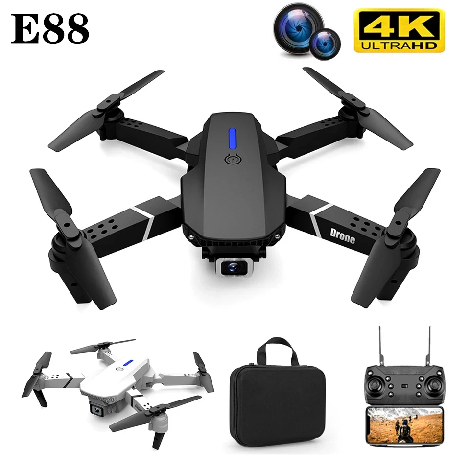 Mini Dron profesional HD 4k con WIFI, cuadric&oacute;ptero con c&aacute;mara, modo de mantenimiento de altura, plegable, avi&oacute;n, helic&oacute;ptero, juguetes, E88 rc dron ni&ntilde;os drone 4k profesional regalos para hombre originales zumbido-1