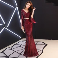 female dress sexy elegant noble temperament host long fishtail party slim bodycon dresses golden pink black
