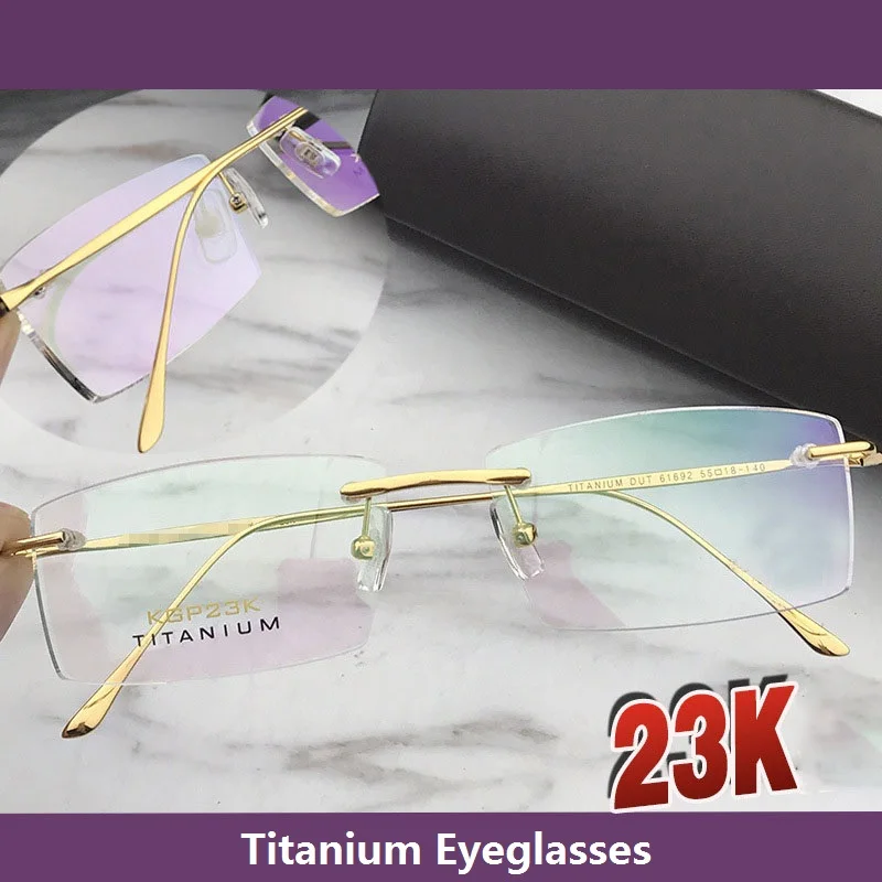 

Evove 23k Gold Eyeglasses Frame Men Titanium Rimless Eyeglasses Brand Designer Spectacles Reading Optical Myopia Prescription