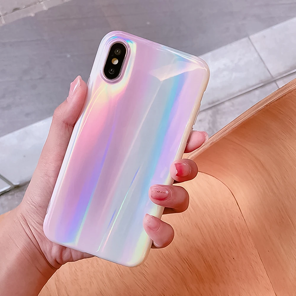 Чехол Aurora Laser для телефона iPhone 6 7 8 Plus 6s X XR мягкие чехлы из ТПУ XS Max Радужный Розовый