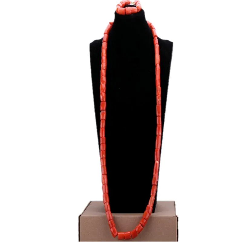 Dudo-Conjunto de joyería de cuentas de Coral para hombre, conjunto de collar, pulsera, collar, boda, tradicional, africano, Original