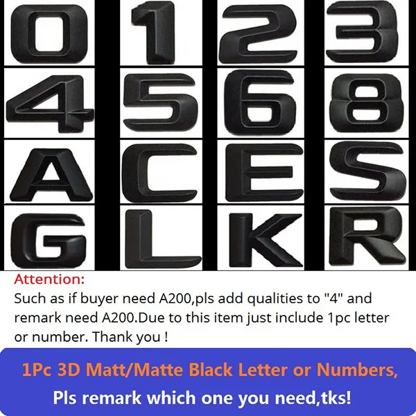 1Pc Letter or Numer 3D Матовый Черный W177 W176 Автомобильная эмблема A180 A200 A45 A160 A250 CLA эмблема наклейка Turbo Star авто логотип для Mercedes Benz AMG - Цвет: 1Pc Letter or Numer