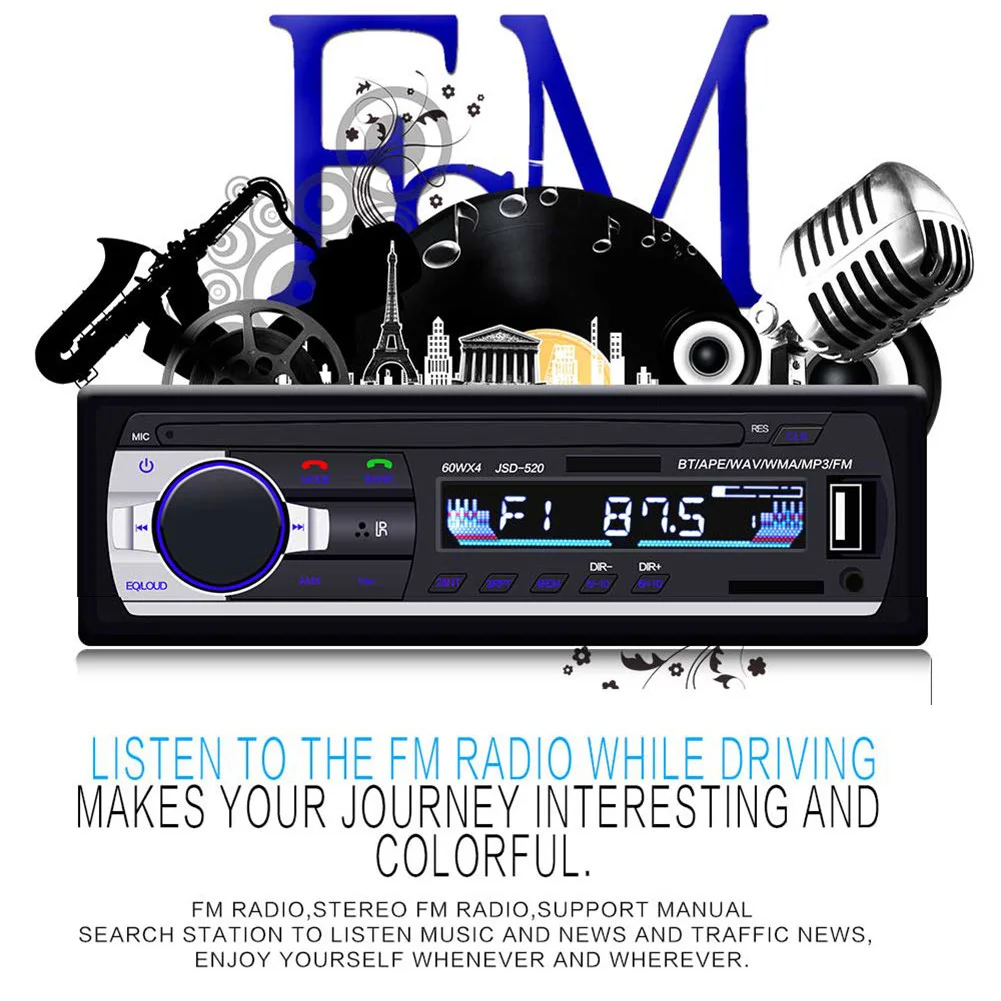 Автомагнитола Bluetooth стерео плеер MP3 USB/SD/FM USB mp3-радио Aux вход приемник