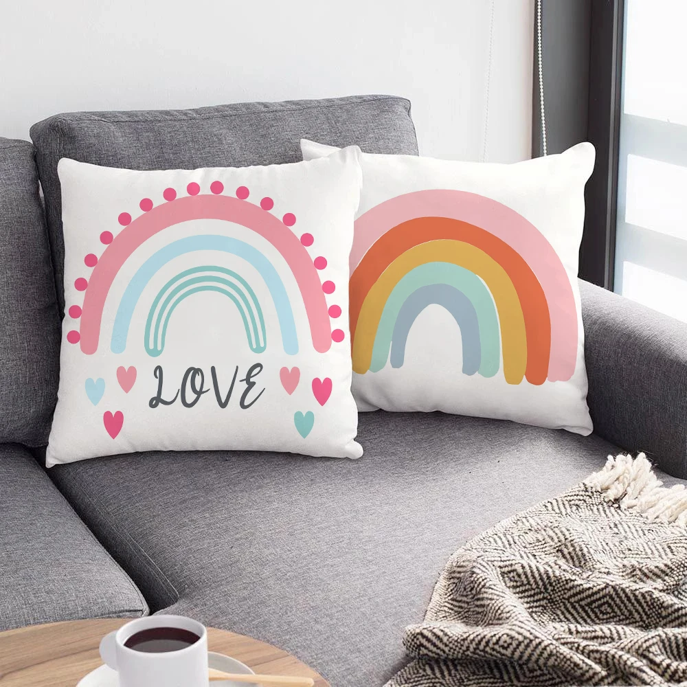 

Rainbow Print Pillowcase Office Cushion Cover Decor Housewarming Gift Living Room Car Throw Pillow Cases Room Decorative Pillows