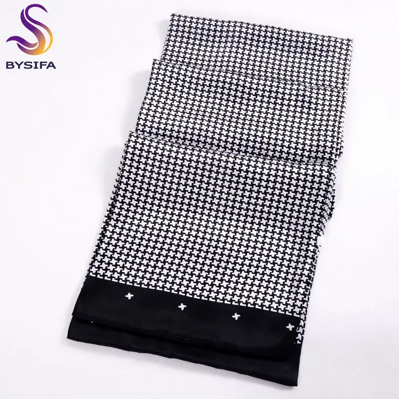 black white plaid BYSIFA, мужские шелковые длинные шарфы, новая мода, чистый шелк, мужской шелковый шарф с пейсли, модные аксессуары, деловые шарфы 160*26 см - Цвет: black white plaid
