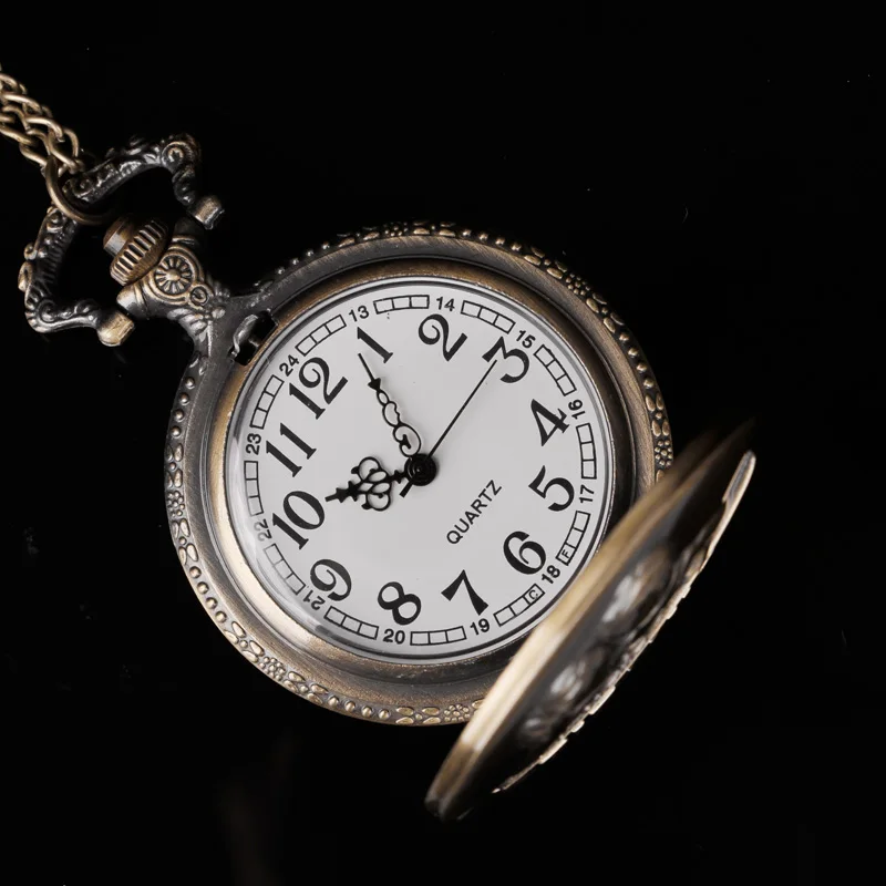 Классические кварцевые карманные часы с символом любви из фильма, резное ожерелье для мужчин и женщин, Бронзовый кулон, изысканные подарки, парные часы на цепочке
