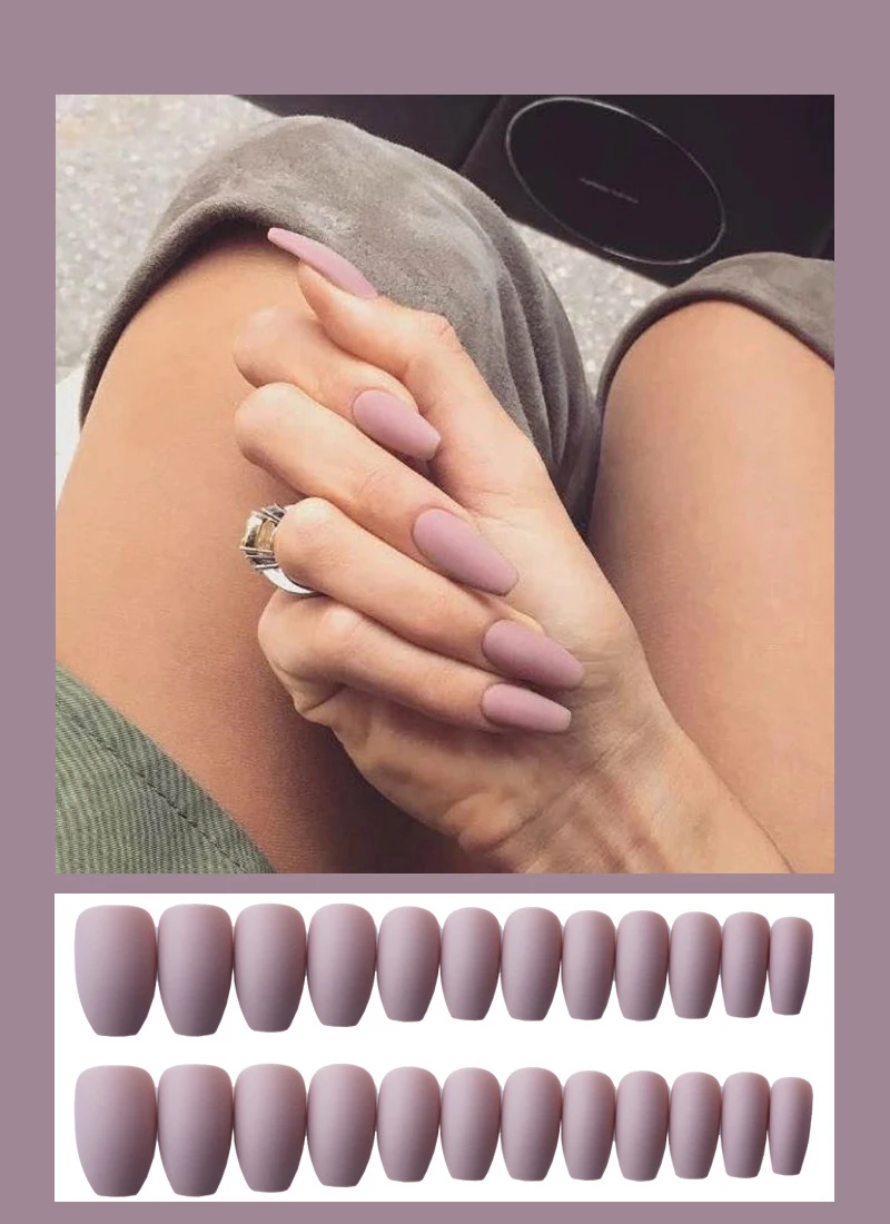 24 шт. многоразовые съемные матовые накладные ногти средней длины | Красота и
