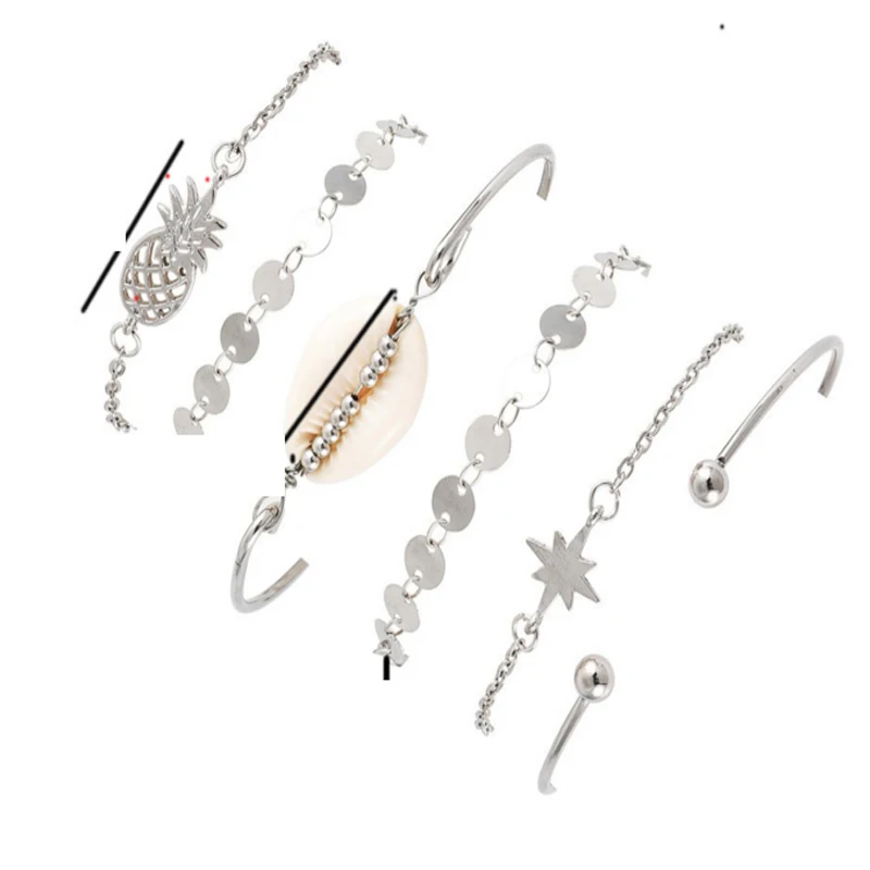 6 шт./партия женские браслеты с подвесками в виде ракушки ананас круглые звезды