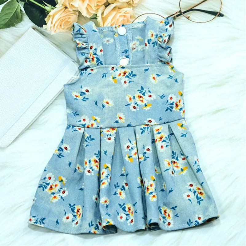 

Summer Autumn Cute Denim Daisy Sling Dog Skirt For Small Dogs Chihuahua Floral Dress Skirt Puppy Princess Apparel Wedding Dress
