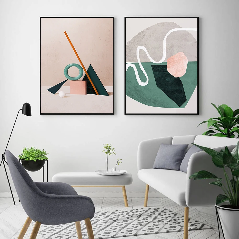 

Minimalist Green Abstract Geometric Canvas Painting Posters Prints Wall Art Pictures For Living Room Bedroom Aisle Studio Decor