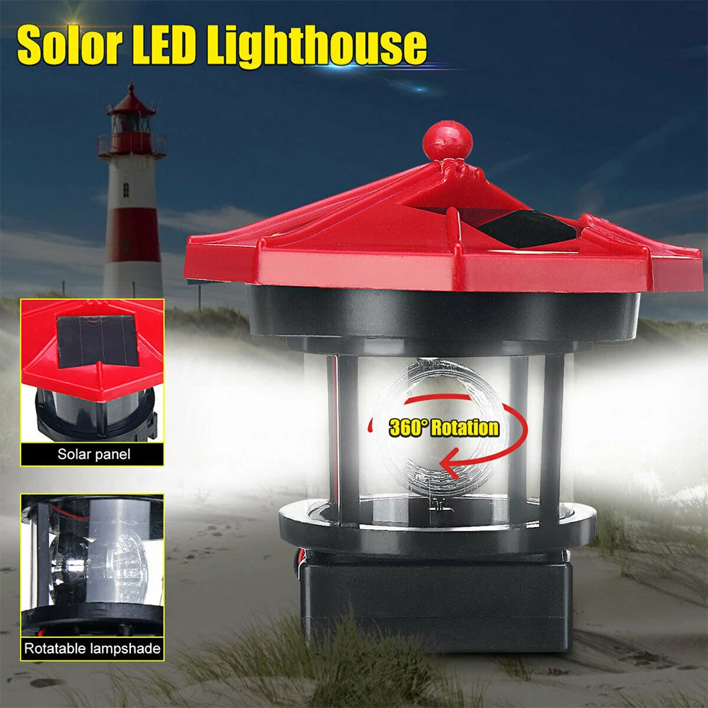 

Lighthouse Shape Solar LED Light Garden Fence Yard Outdoor Decoration Smart Sensor Beacon Rotating Beam Lamp Landscape Lights