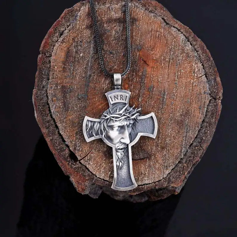 Christian Jesus Cross Necklaces Pendants Gold Silver Prayer Choker Men Necklace Jewelry подвеска |