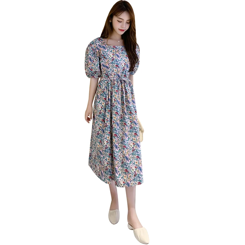 

601# Summer Korean Fashion Floral Printed Chiffon Maternity Nursing Dress A Line Slim Loose Clothes for Pregnant Women Pregnancy