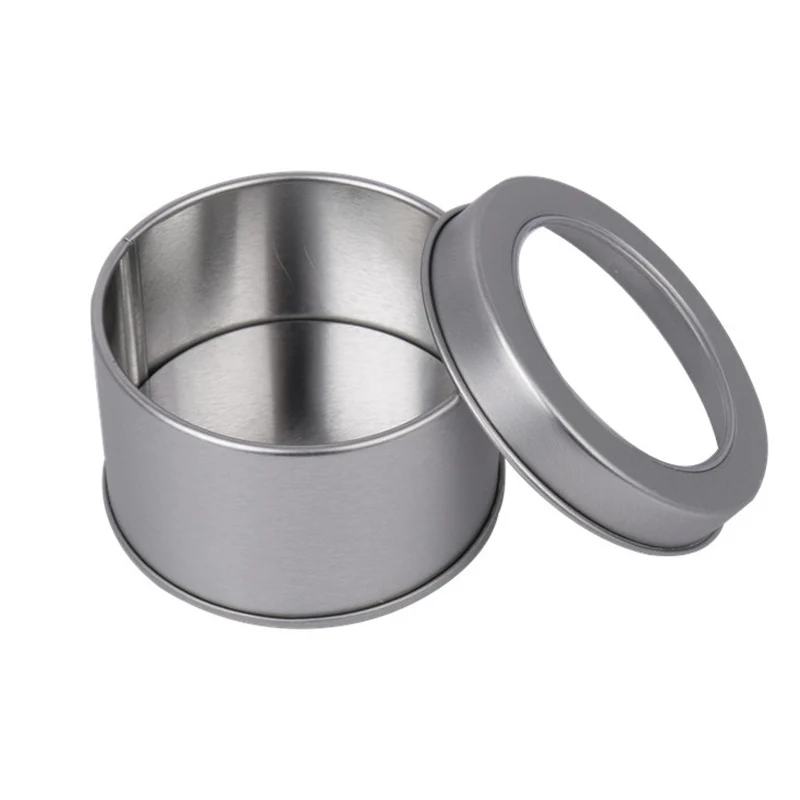 Оловянная коробка для хранения круглой формы с прозрачной крышкой и окошком