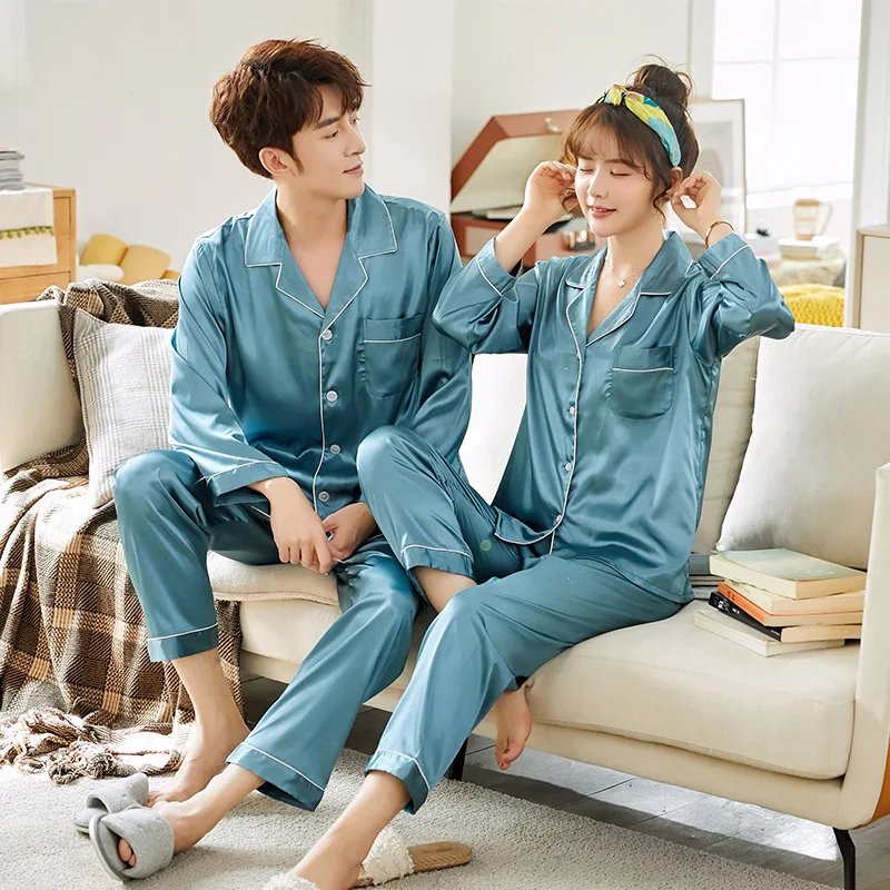

Pajamas For Lovers Short Sleeve Couple Pajamas Satin Sleepwear Sleep Lounge Warm Clothes Leisure Homewear