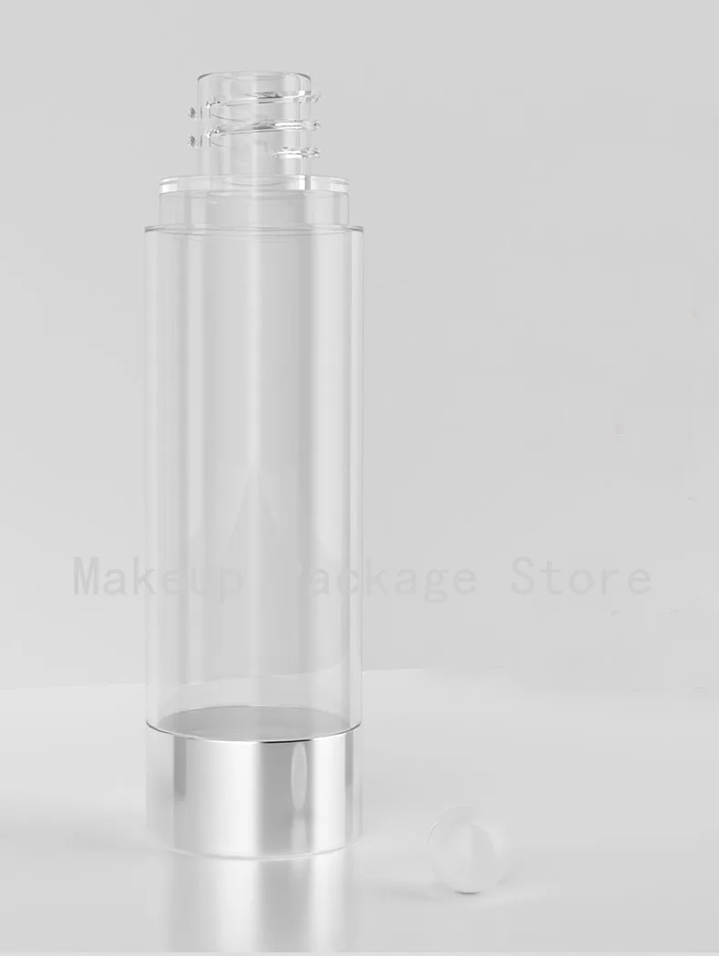 

15ml30ml50ml 30pcs Empty Clear Cosmetic Silver Rotary UV Airless Bottle,Portable DIY Travel Convenient Vacuum Emulsion Container