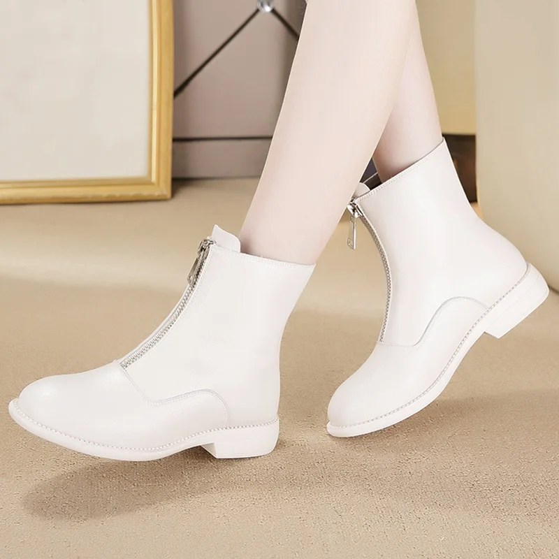 Женские ботильоны из 100% натуральной кожи черные и белые модные на осень зиму A1830 |