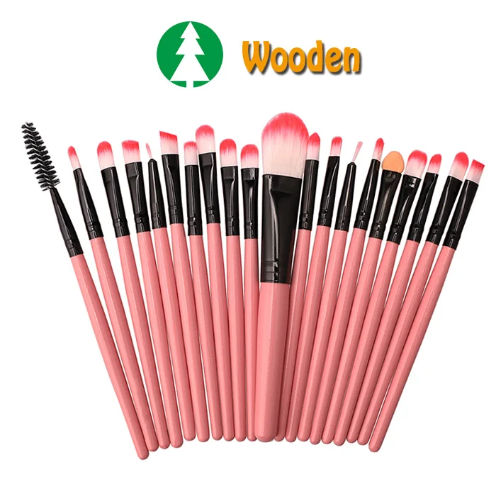 Pink-Wooden Black 20 шт., наборы кистей для макияжа, основа, пудра, Косметические румяна, тени для век, красота, блеск, макияж, брус, косметический набор инструментов для красоты - Handle Color: Pink-Wooden Black
