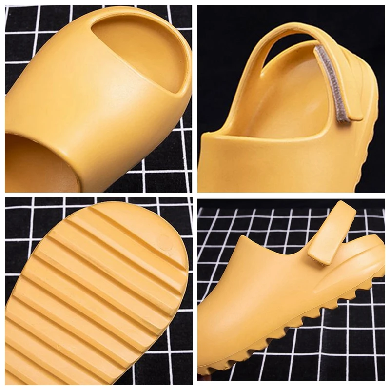 

Cute Comfy Candy Hook&Loop Kids Thicken Summer Slippers Female Solid Color Home Indoor Shoes Serrated Edge Breathable Flip Flops