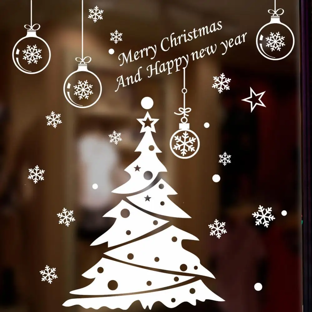 

Christmas tree decoration glass window wall sticker wall decals festival home decor happy new year stickers wallpaper