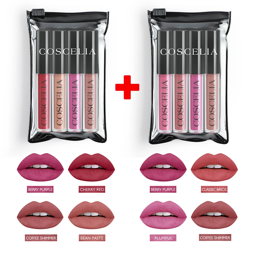 8 Pcs Set H COSCELIA 4 шт./компл. Водонепроницаемый матовые губные помады модные влаги гладкая губная поада, Длительное Действие, блеск для губ, косметика, Красота макияж - Цвет: 8 Pcs Set H
