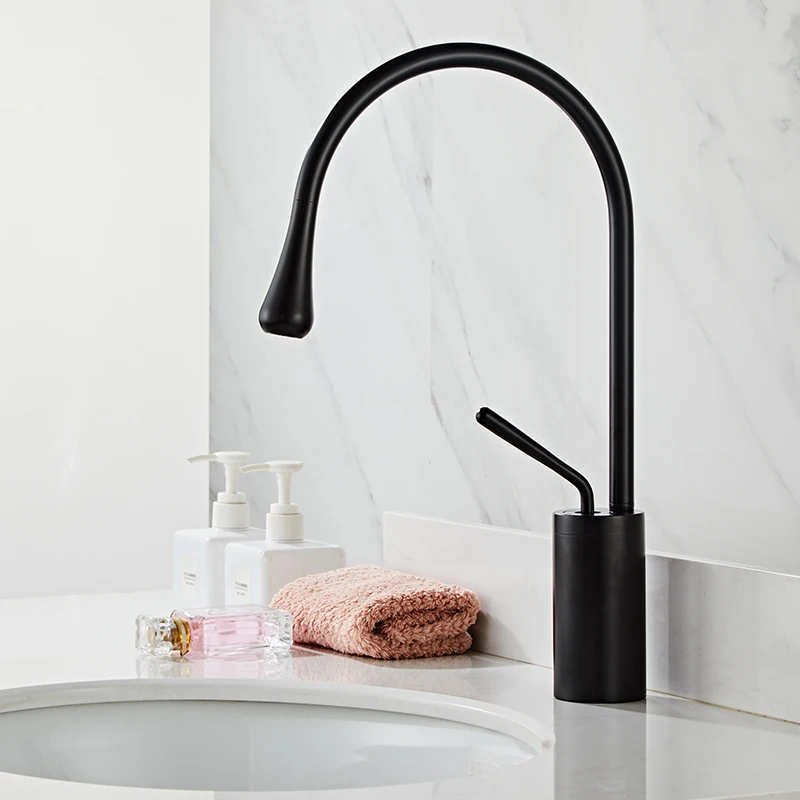 Brass Brushed Newly Drop Style Basin Faucet Bathroom Faucets Hot Cold Mixer Tap 360 Swivel Waterfall Faucets Art Crane  9008W