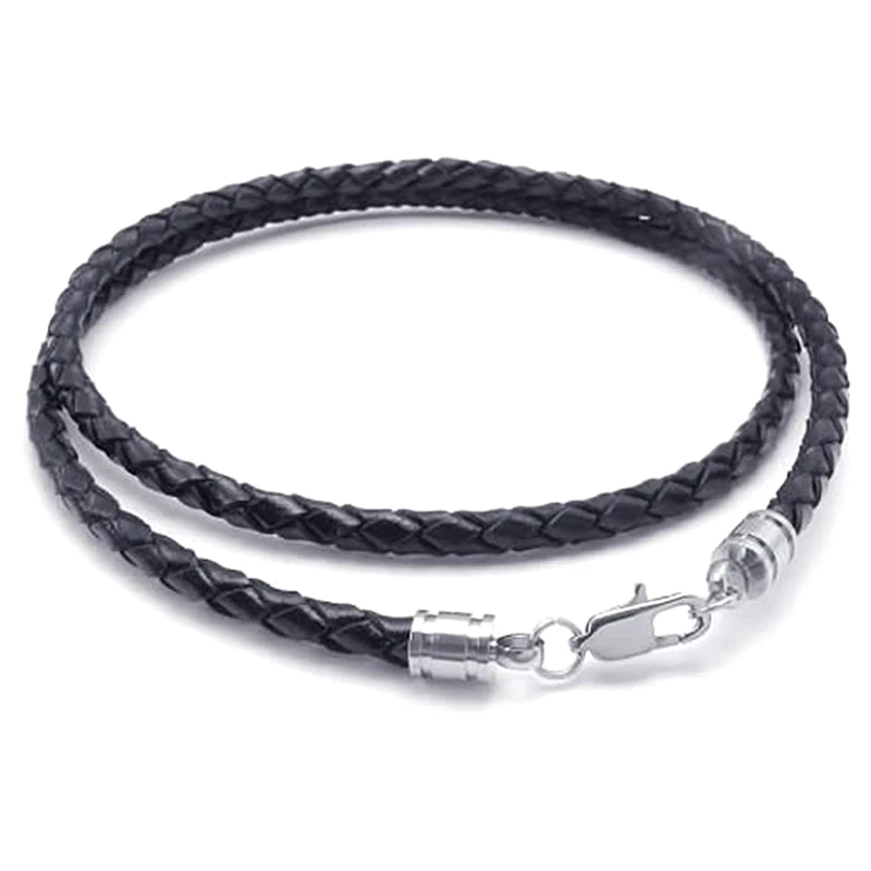 2 Pcs Jewelry Men's Necklace - 3Mm Cord Leather Stainless Steel For Men Color Black Silver With Gift Bag 60Cm &amp 75Cm | Украшения и