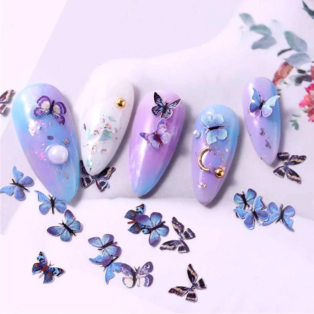 DIY Manicure Decoration Simulation Mini Butterfly Nail Art Sticker Foils Series Pink Blue Paper | Красота и здоровье