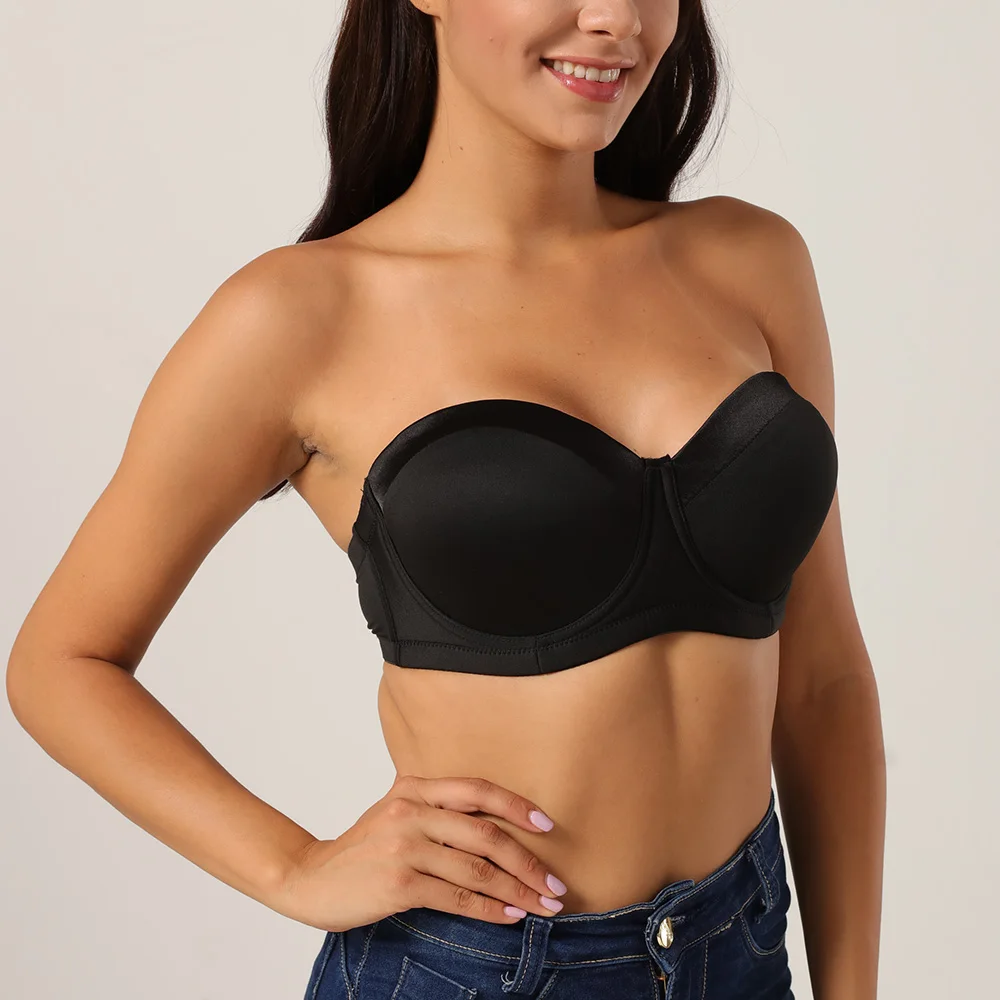

Womens Strapless Bras Non-Slip Aupport Underwired Push Up Brassiere Sexy Lingerie Party Bralette C D DD Cup
