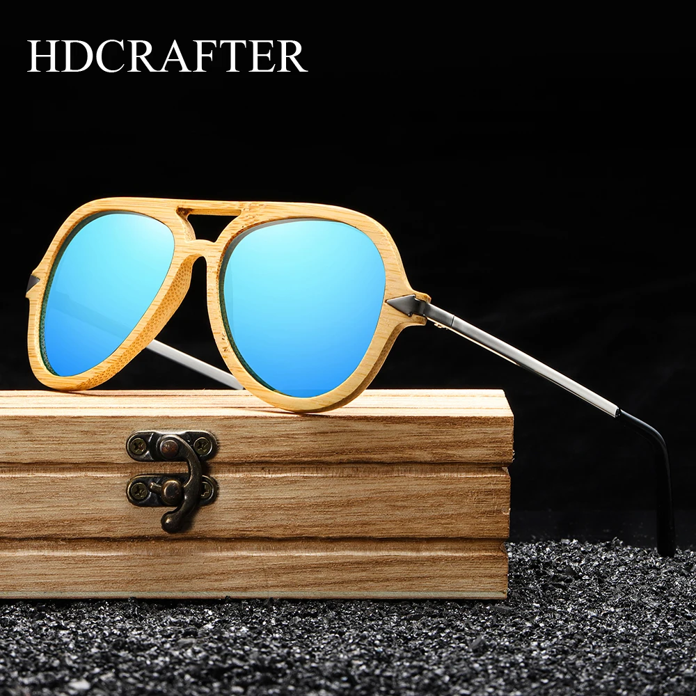 

Солнцезащитные очки HDCRAFTER, винтажные, из бамбукового дерева, мужские, женские, брендовые, дизайнерские, Овальные, с зеркальными линзами, UV400, ...