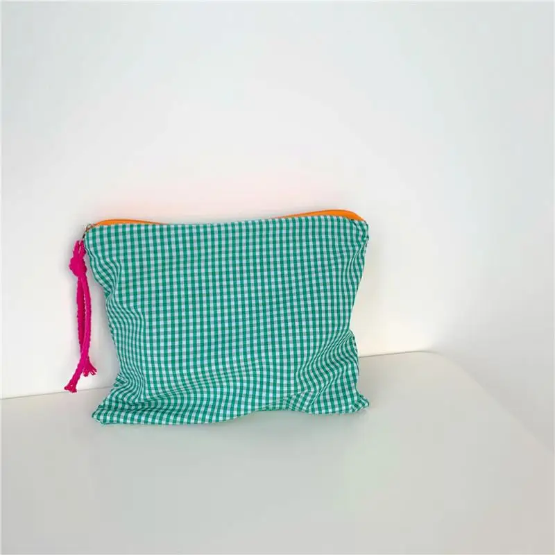 

Fashion Plaid Cosmetic Bag Cotton Fabric Women Travel Make Up Bags Zipper Pouch Japan Style Female Toiletry Wash Bag 2021 New