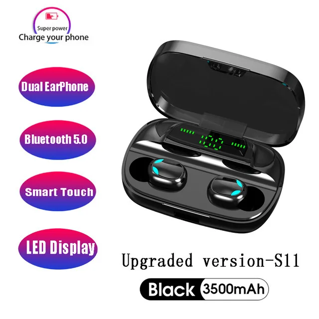 

S11 Upgraded TWS Bluetooth Earphone Sports Headset 5.0 True Wireless Earbuds Binaural Call LED Display Waterproof 3000mAh