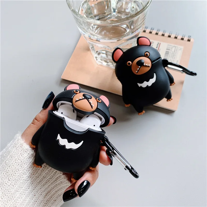 

For Airpods 1/2 Case,Black Cute Cartoon Bear Case For Airpods Case,Soft Silicone Earphone Headphone Cover For Airpods Pro Case