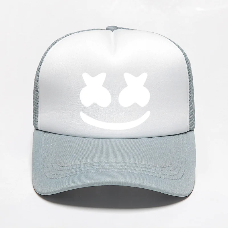 Хлопковые сахарные шляпы Marshmello с принтом лица смешной улыбающийся Dj лето осень бейсбольная шляпа папа женщины Кепка мужчины casquette - Цвет: gray