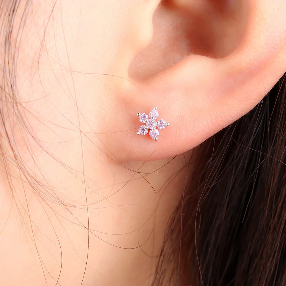 

2Pcs Sweet Zircon Flower Shape Stud Earrings Small Cute Ear Stud For Woman Girls Ear Piercing Fashion Jewelry Gifts