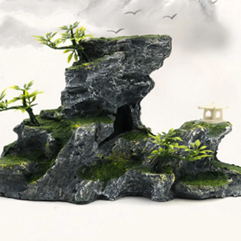 Resin Rockery Aquarium Decoration Accessories Artificial Mountain Hill View Rock Decorating Ornament for Fish Tank |