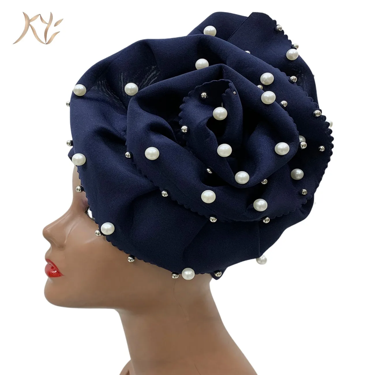 

Fashion Big Flower Turban Caps for Women Beading Headscarf Bonnet Female Head Wraps Arab Hat African Aso Oke Headtie Turbante