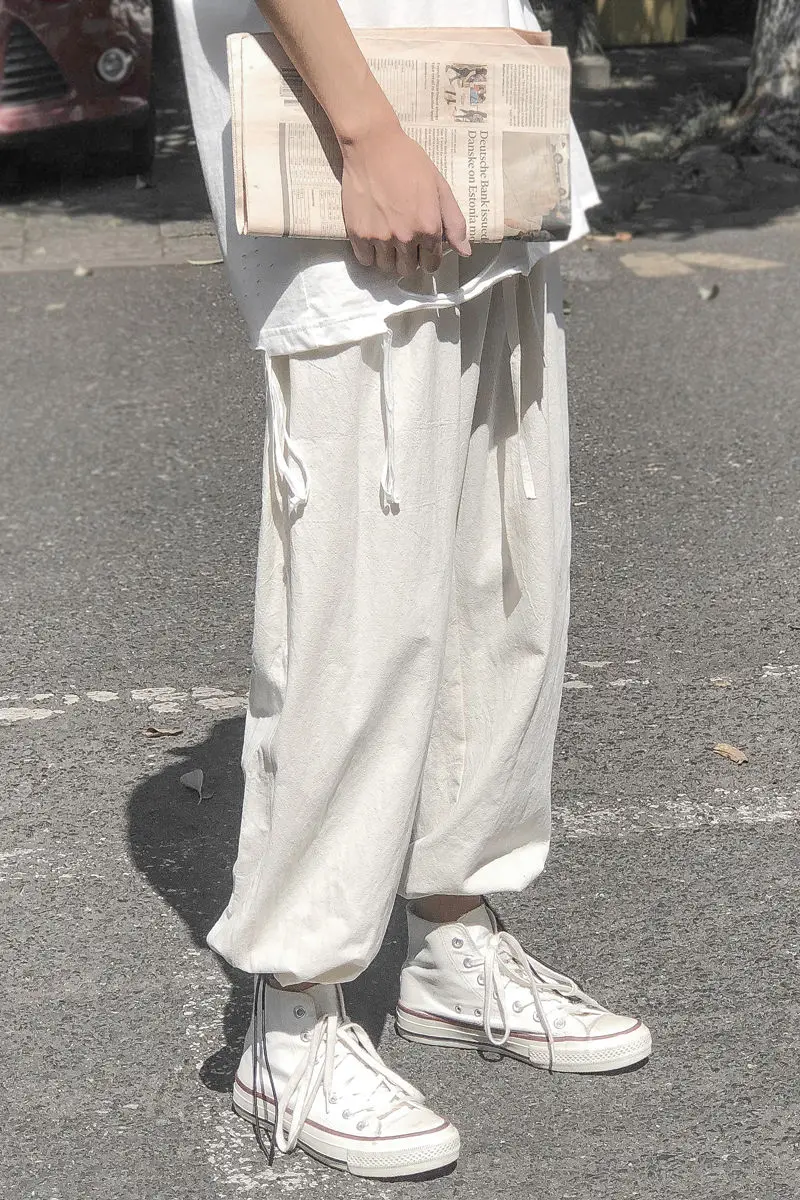 

2020 Spring And Summer New Youth Popular Solid Color Cotton And Linen Beam Feet Pants Fashion Casual Nine Points Straight Pants