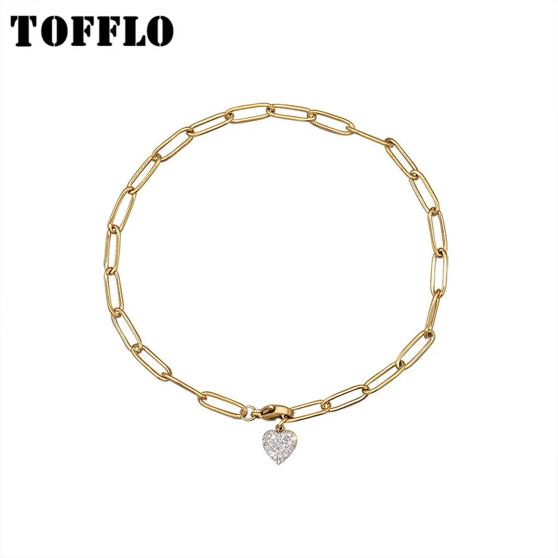 

TOFFLO Stainless Steel Jewelry Zircon Inlaid Peach Heart Pendant Chain Fashion Anklet For Women BSS102