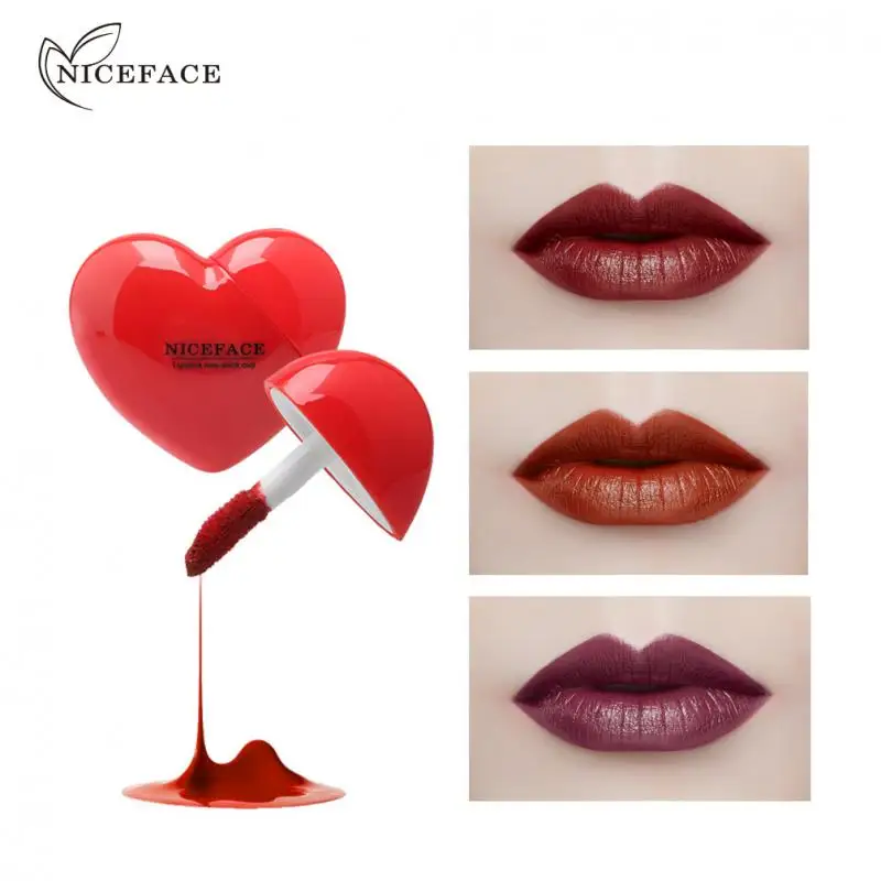 

New Matte Fog Surface Sexy Lip Gloss Heart Creative Love Shape Long Lasting Waterproof Non-stick Cup Cosmetic Women Makeup TSLM1