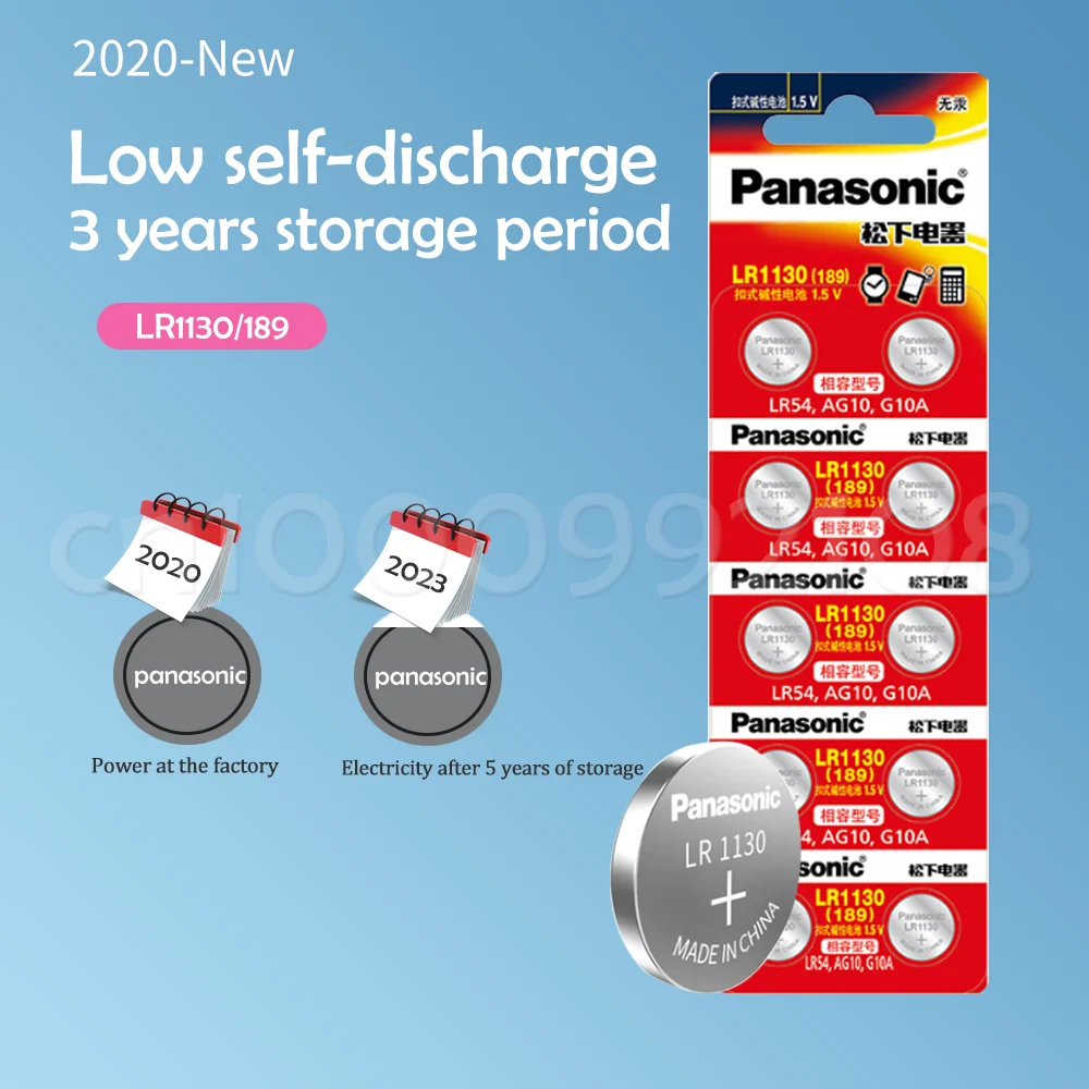 4 шт. Panasonic 189 1 5 В щелочные Батарея сотовый AG10 LR1130 389 LR54 SR54 SR1130W кнопочная ячейка