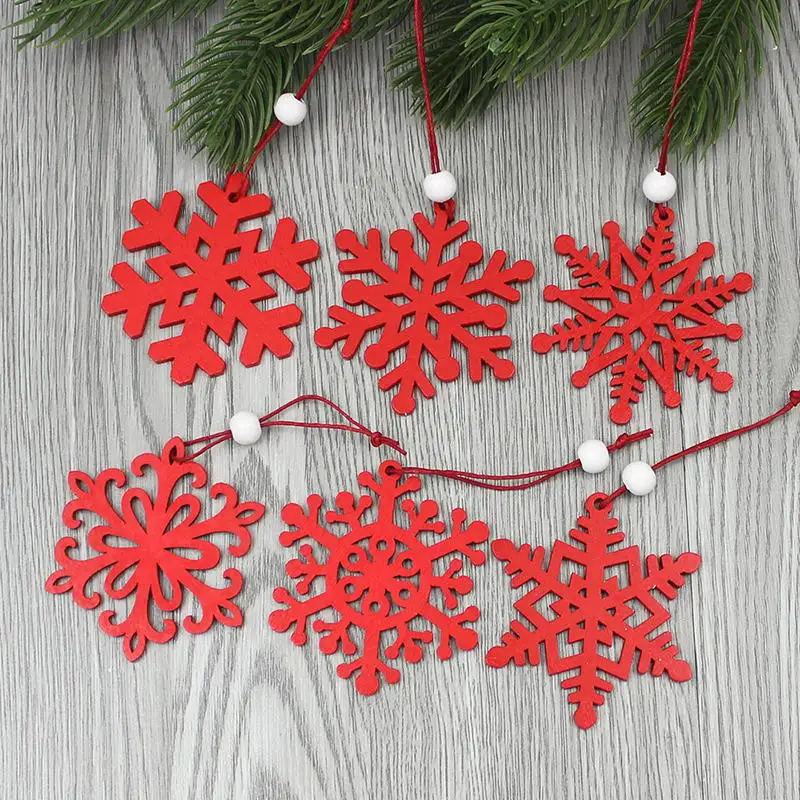 Red Snow Mixed HUADODO 6 шт. красное и белое деревянное дерево олень снеговик, рождественские украшения Подвески Украшения для рождественской елки вечерние украшения для дома подарок для детей - Цвет: Red Snow Mixed