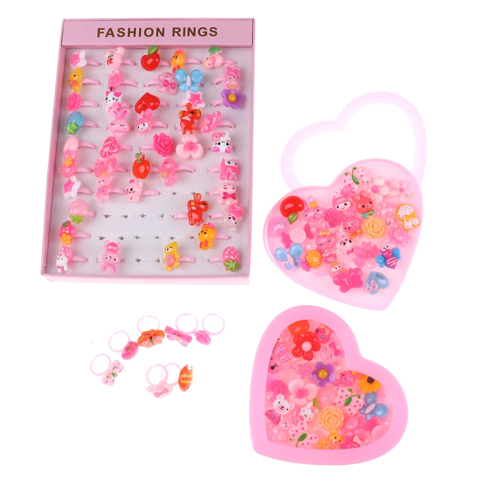 

Кольца с изображением животных, кролика, цветка, сердца, для маленьких детей, для девочек, Мультяшные кольца с упаковкой для подарка на Рождество, игрушка ручной работы, 24 шт./компл.