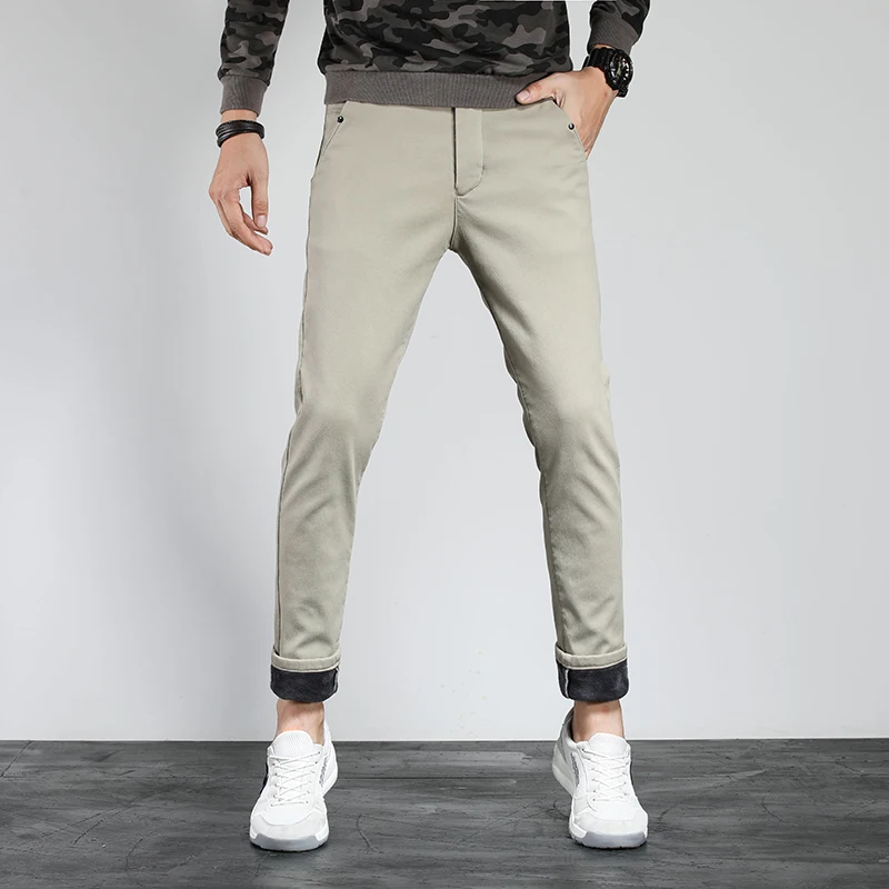Осенне-зимние повседневные флисовые брюки мужские хлопковые облегающие