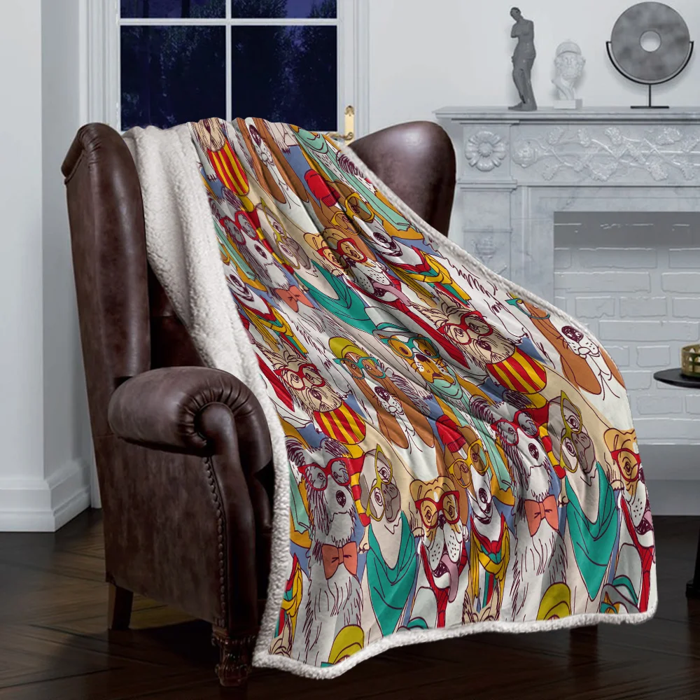 Зимнее кашемировое одеяло с рисунком собаки из мультфильма теплое шерстяное