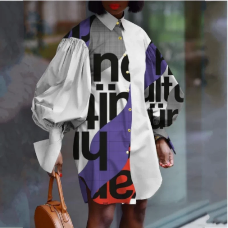 Женское платье-рубашка с длинным рукавом большого размера | Тематическая одежда