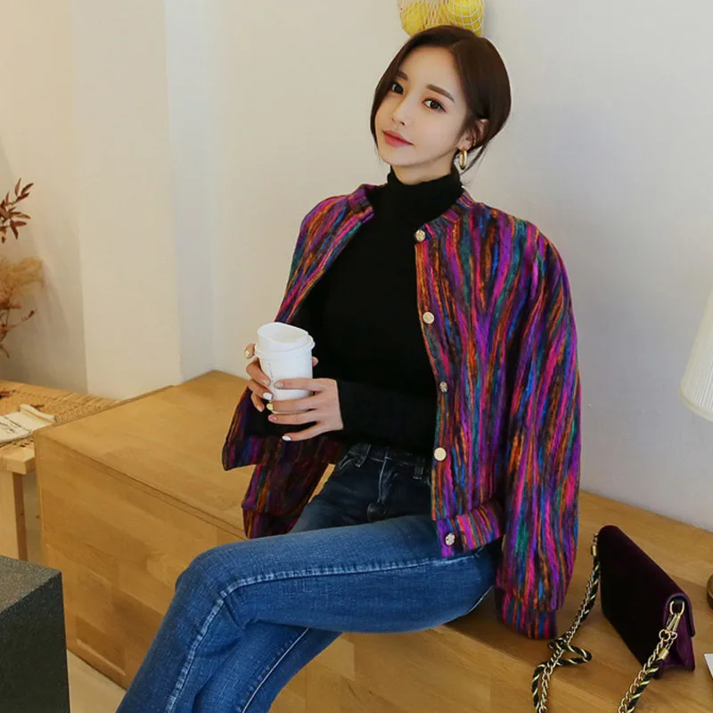 

JXMYY Autumn and winter new Korean style short single-breasted fashion temperament color small coat female jacket