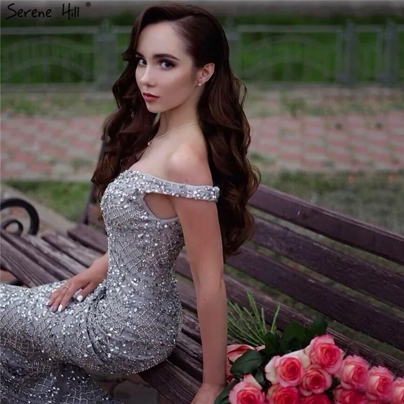Серебристые роскошные сексуальные вечерние платья русалки 2021 алмазные с